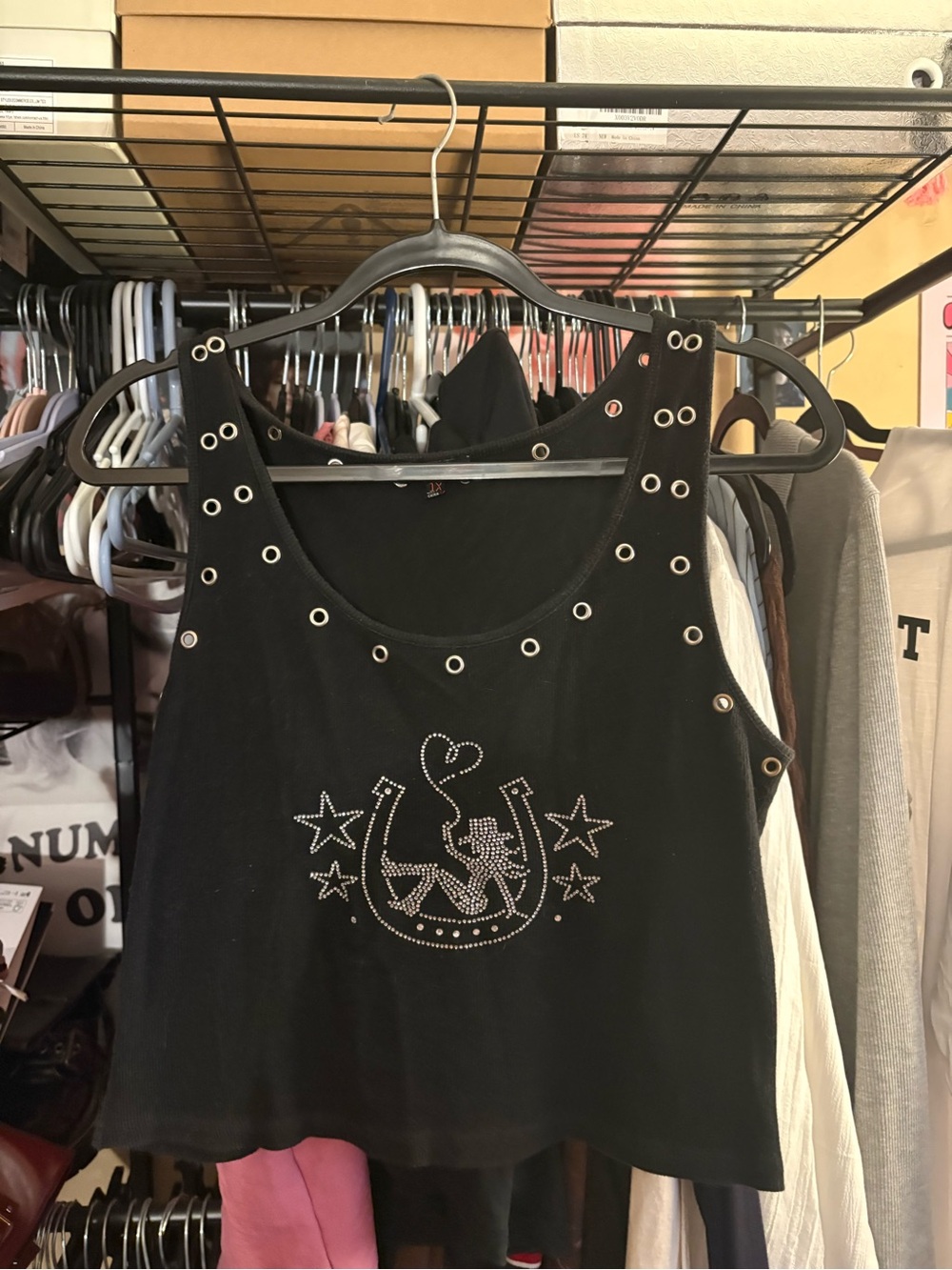 dELiA*s Black Studded Horseshoe Crop Tank